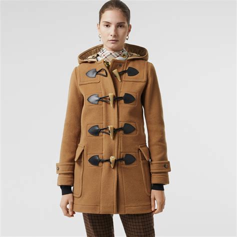 burberry wool blend duffle coat camel|Burberry blend duffle coat.